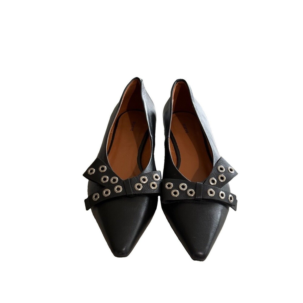 Maeve Anthropologie Grommet Bow Flats Black Leather